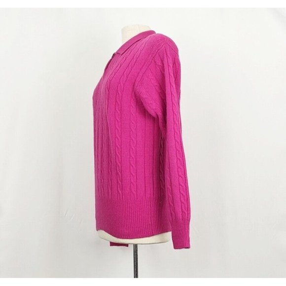 Vintage 90s Sweater Dark Pink Wool Blend Collar Cable Knit Misses Size M - Picture 3 of 6